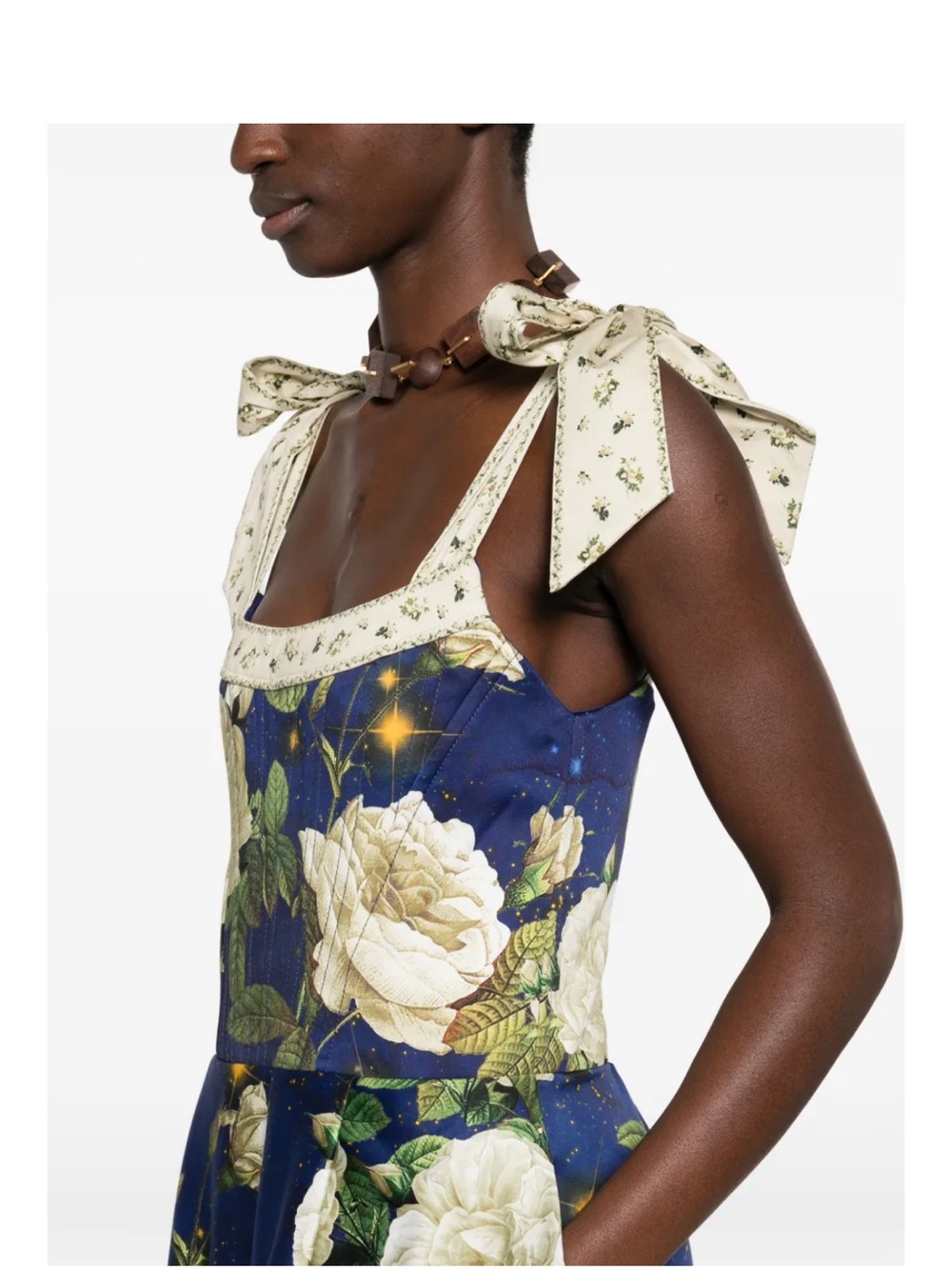 Alice + Olivia Rosalee floral bustier A-Line tie-strap midi dress in blue - Picture 3 of 6